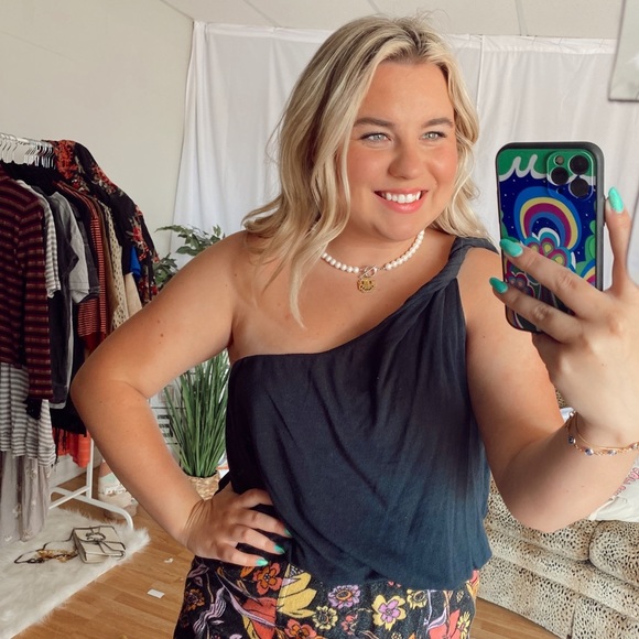 free people black one shoulder cropped tank - Picture 1 of 4